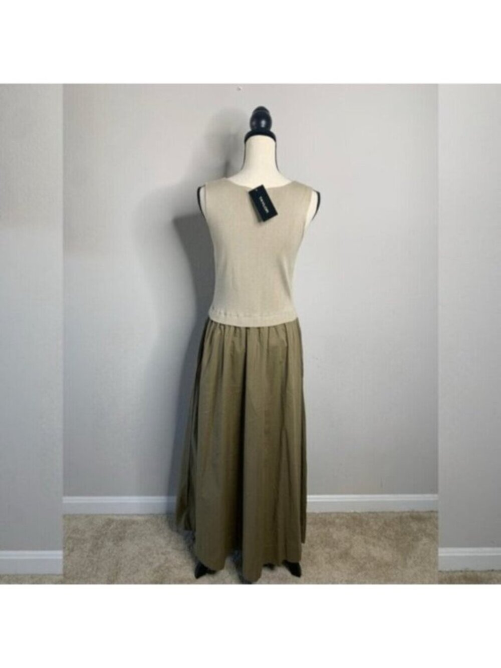 NWT TAYLOR Olive Green Poplin Skirt Midi Dress - Picture 9 of 15